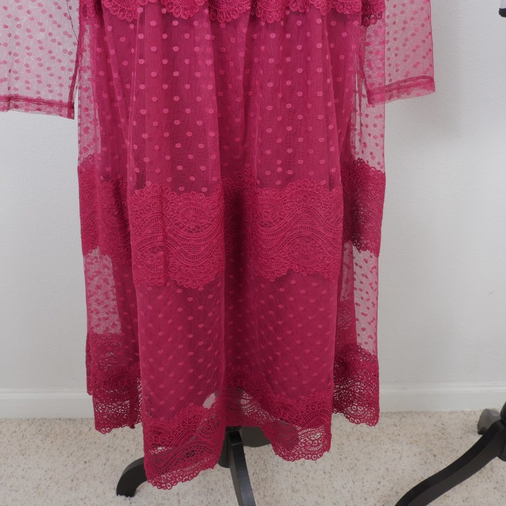 ASOS Wine Lace Sheer Long Sleeve Romantic Bohemian y2k Full Skirt SZ 10 Dress - Picture 5 of 12